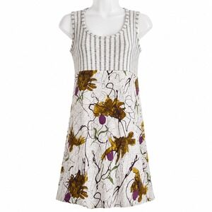 Marni Mini Dress Womens 40 Grey Striped Floral Made in Italy Cotton Artistic Mod